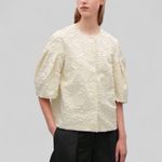 COS  Women's Cotton Appliqué 3D Puff 3/4 Sleeve Evening Jacket‎ Sz 10 Snap Front Photo 0