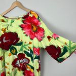 Jams World  Top Women Large Green Flower Joy Floral Crinkle Bold 3/4 Flare Sleeve Photo 3