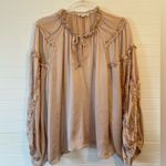 Chelsea and Violet  Ruffle Boho Champagne Tan Blouse Photo 0
