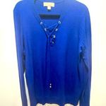 Michael Kors  V neck Lace-Up Grommet Knit Sweater Pullover *BLUE* Size XL Photo 0