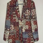 Patchwork Blazer with Floral and Geometric Design Red Size M Photo 0