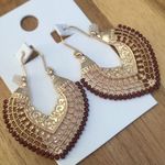 New Boho Indian Asian Beaded Filigree Hoop Drop Earrings Red Photo 0