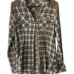 Free People Womens Plaid Long Sleeve Button Shirt Olive Green Bohemian Cabin XS Photo 0