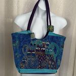 LAUREL BURCH CAT TRIO CANVAS TOTE Blue Photo 0