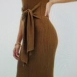 Good American Sleeveless Rib Knit Tie Waist Midi Dress Taupe Tan Size 2 M Photo 0