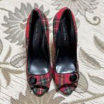 Charlotte Russe Plaid Peep Toe Heels Red Holiday Tartan Pumps Shoes 7 Photo 1