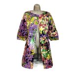 Elie Tahari  floral jacket‎ coat multicolor yellow purple snap front duster M C14 Photo 1