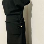 ZARA  New Black Long Round Neck Draped Short Sleeves Dress with Slit Size L Photo 13