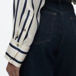 ZARA 💕💕 Satin Effect Oversized Top ~ Navy Blue and White Striped Print XL Photo 5