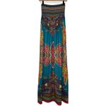 Smocked Boho Maxi Strapless Bohemian Dress Empire Waist Teal Blue Photo 2