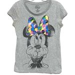 Disney Minnie Mouse Colorful Polka Dot Big Hair Bow Gray Shirt Juniors L 11 / 13 Photo 0