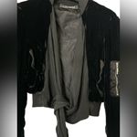 European Culture Black Velvet Bomber Jacket Photo 3