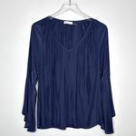 Ramy Brook  Long Sleeve Flowy Peasant Navy Blue Top Shirt Blouse Size S Photo 0