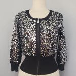 White House | Black Market Sequin Zipper Sweater Silver & Black Knit Bomber Jacket Photo 0