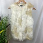 INC Ivory & Tan Faux Fur Front Knit Ribbed Sleeveless Vest Top S/M Size undefined Photo 1