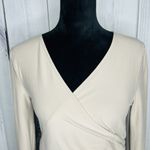 Planet Gold  Wrap Front Top Shirt Light Brown Long Sleeve Sz M Scrunch Side Photo 1
