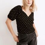 Madewell Corduroy Puff-Sleeve Button Wrap Top Black in Tan Oval Dot Size XS Photo 0