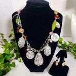 Unique Religious Metal Charm Necklace Earrings Set Silver Photo 0