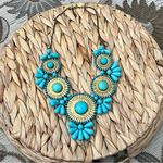Vintage Necklace Gold & Turquoise Statement Medallion Bib Costume Jewelry Large Photo 0