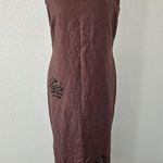 Yves Cossette Depeche Mode Vintage Brown Linen Embroidered Dress Size 10 Photo 4