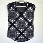 Rock & Republic Lightweight Skull Print Top M Burnout Purple Black Sheer Flowy Photo 0