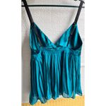 Ambrielle Size Large Emerald Green Satin Pleated Chemise Lingerie‎ Nightie Photo 4