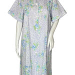 Miss Elaine Housecoat Womens Medium Blue Floral Seersucker Lightweight‎ Summer Photo 0