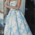 Mac Duggal  20726 Blue Strapless Brocade Midi Dress with Pockets Photo 0