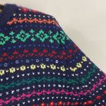 Talbots  navy wool blend fair isle colorful sweater cardigan with sequins size L Photo 7