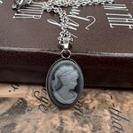 Handmade Gray Cameo Pendant Necklace 18” Stainless Steel Photo 1