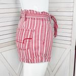 American Eagle Striped High Waist Paperbag Linen Blend Shorts Red White 4 Photo 3