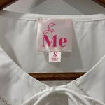 Boutique So Me The Charming Blouse Tie Front Pearl Detail Size Small White Boho Photo 4