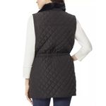 Jones New York Signature Black Women's Faux-Fur Collar Quilted Long Vest L NWOT Photo 1