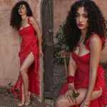 House Of CB HOUSE OF‎ CB 'Ariela' Cherry Ruffle Maxi Dress red NWOT size M Photo 3