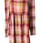 Loft  Plaid Square Neck Babydoll Dress Strawberry Blossom, Sz S Photo 3