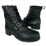 Ralph Lauren Lauren Zera Leather Lace Up Ankle Boots Black Buckle Womens Size 7B Photo 0