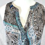 Rose & Thyme Blue and tan boho paisley print vneck top size small Photo 1