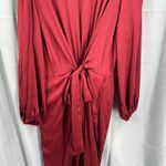 Pinup Art Red Satin Maxi Dress Knot Front Puff Sleeve Evening Gown XL New Photo 4