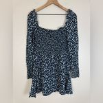 Reformation  Kelli Smocked Long Sleeve Floral Mini Dress in Elyse Navy sz Medium Photo 3