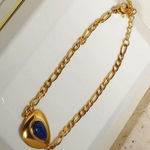 Gold Figaro Bracelet with Lapis Stone for everyday Photo 0
