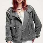 Free People NWT Railroad Jacket Womens S Washed Black Pin Striped Knit Moto Punk Photo 0