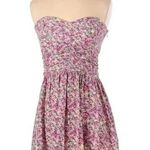 Parker 100% Silk Pink Green Floral Strapless Sweetheart Neckline Dress Size S Photo 0