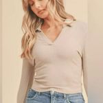 Altar'd State Altar’d State Ribbed Knit Collared Cropped Top Mushroom Brown Size Small Photo 1