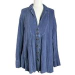 Free People  Bohemian All About The Feels Gauze Button Down Shirt Indigo Small Photo 3