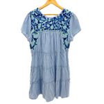 J.Marie Kennedy Blue Stripe Embroidered‎ Tiered Flutter Sleeve Dress Cotton L Size L Photo 7