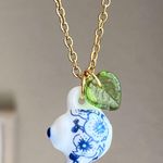 Handmade porcelain tea pot & leaf unique fun fairy antique style necklace🫖🍃🌀 Photo 0