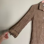 Gerard Darel | Silk Crinkle Button Down Shirt Dress Tan Black Print S Photo 2