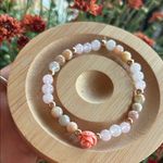 Handmade Rose Quartz + Peach Moonstone Beaded Bracelet with Rose Charm * Photo 1