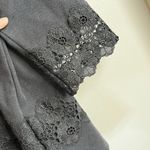 Talbots Women's Lp Solid Black 3/4 Sleeve Lace Trim Sweatshirt Photo 6