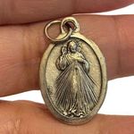 Divine Mercy Pray for Us Jesus I Trust In You Silver Tone Italian Italy Photo 0